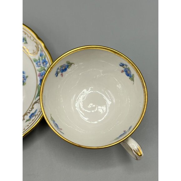 Vtg Schumann Bavarian Teacup & Saucer Set Demi Tasse Forget Me Not Blue Gold Rim - Picture 7 of 11